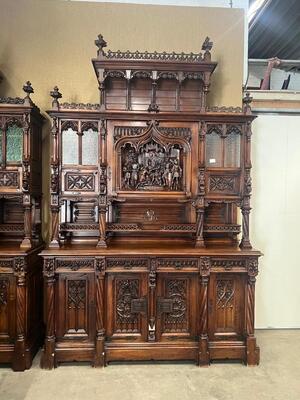 Exceptional Cabinets & Table Expected ! Signed : Victor. Aimone. Higher Price Range ! style Gothic - Style en Walnut wood , France 19 th century