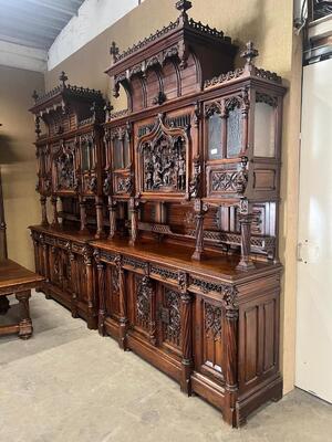 Exceptional Cabinets & Table Signed : Victor. Aimone. Higher Price Range ! style Gothic - Style en Walnut wood , France 19 th century