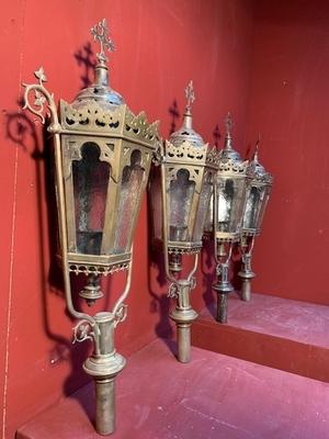 Lanterns Could Be Polished style Gothic - Style en Brass / Bronze / Glass, Belgium 19th century ( anno 1890 )