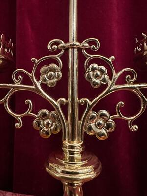 Matching Candle Holders  style Gothic - Style en Brass / Bronze / Polished and Varnished, Belgium  19 th century ( Anno 1885 )