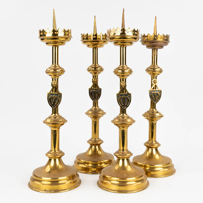 Matching Candle Sticks  style Gothic - style en Brass, Belgium  19 th century