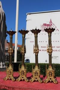 Matching Candle Sticks style Gothic - style en Brass / Bronze, France 19th century