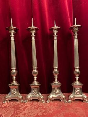 Matching Candle Sticks style Gothic - style en  Brass / Bronze / S I L V E R P L A T E D , Belgium 19th century