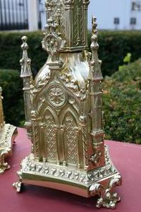 Matching Candle Sticks Altar Set Height Without Pin. style Gothic - Style en Bronze / Polished / New Varnished, France 19th century ( anno 1865 )