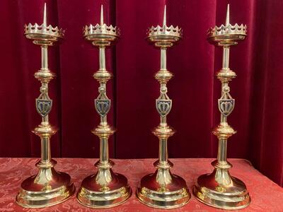 Matching Candle Sticks Height Without Pin. style Gothic - Style en Brass / Bronze / Polished and Varnished, Belgium  19 th century