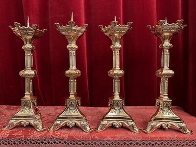 Matching Candle Sticks Height Without Pin. style Gothic - Style en Bronze / Polished and Varnished, France 19 th century ( Anno 1885 )
