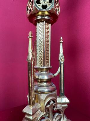 Matching Candle Sticks Height Without Pin. style Gothic - Style en Bronze Gilt, Belgium  19 th century ( Anno 1885 )