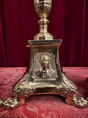 Matching Candle Sticks Height Without Pin. style Gothic - Style en Bronze Gilt, Belgium  19 th century ( Anno 1885 )