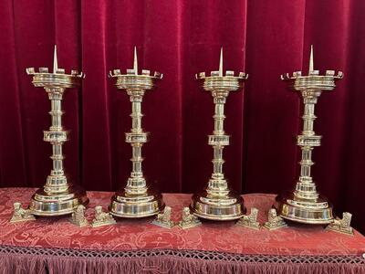 Matching Candle Sticks Height Without Pin. style Gothic - Style en Bronze / Polished and Varnished, Belgium  19 th century ( Anno 1865 )
