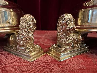 Matching Candle Sticks Height Without Pin. style Gothic - Style en Bronze / Polished and Varnished, Belgium  19 th century ( Anno 1865 )