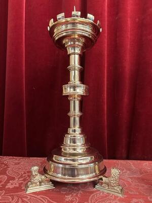 Matching Candle Sticks Height Without Pin. style Gothic - Style en Bronze / Polished and Varnished, Belgium  19 th century ( Anno 1865 )