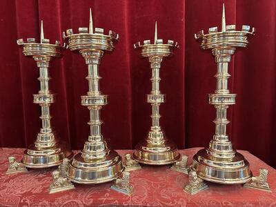 Matching Candle Sticks Height Without Pin. style Gothic - Style en Bronze / Polished and Varnished, Belgium  19 th century ( Anno 1865 )