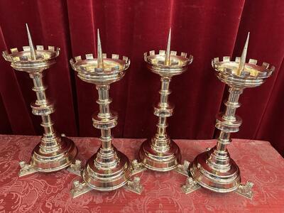 Matching Candle Sticks Height Without Pin. style Gothic - Style en Bronze / Polished and Varnished, Belgium  19 th century ( Anno 1865 )