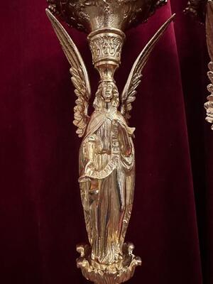 Matching Candle Sticks Height Without Pin. style Gothic - Style en Bronze / Polished and Varnished, France 19 th century ( Anno 1865 )