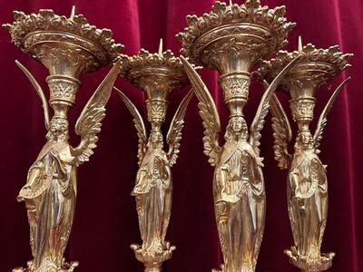 Matching Candle Sticks Height Without Pin. style Gothic - Style en Bronze / Polished and Varnished, France 19 th century ( Anno 1865 )