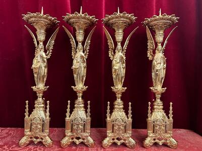 Matching Candle Sticks Height Without Pin. style Gothic - Style en Bronze / Polished and Varnished, France 19 th century ( Anno 1865 )