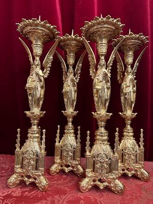 Matching Candle Sticks Height Without Pin. style Gothic - Style en Bronze / Polished and Varnished, France 19 th century ( Anno 1865 )