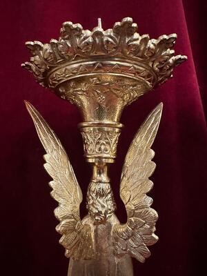 Matching Candle Sticks Height Without Pin. style Gothic - Style en Bronze / Polished and Varnished, France 19 th century ( Anno 1865 )