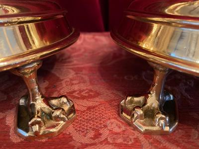 Matching Candle Sticks Height Without Pin.  style Gothic - style en Brass / Bronze / Polished and Varnished, Belgium 19 th century ( Anno 1890 )