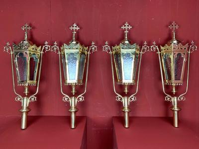 Matching Lanterns style Gothic - Style en Brass / Bronze / Glass / Polished and Varnished, Belgium 19th century ( anno 1890 )