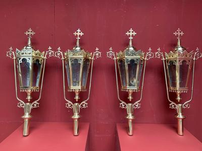 Matching Lanterns style Gothic - Style en Brass / Bronze / Glass / Polished and Varnished, Belgium 19th century ( anno 1890 )
