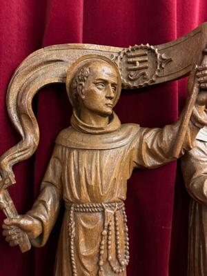 Sculptures Franciscan Saints style Gothic - Style en Hand - Carved Wood Oak, Netherlands  19 th century ( Anno 1875 )