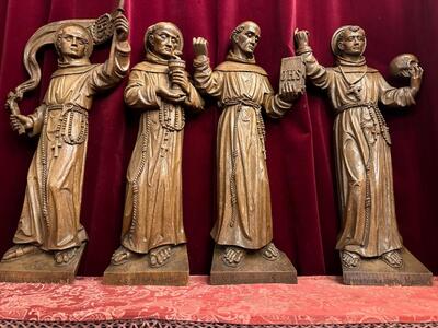 Sculptures Franciscan Saints style Gothic - Style en Hand - Carved Wood Oak, Netherlands  19 th century ( Anno 1875 )