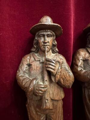 Itinerant Musiciens / Vagabond Pipers en Fully Hand - Carved Wood Oak, Belgium  19 th century