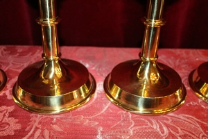 Matching Candle Sticks. Measures Without Pin. en Brass /  Polished and Varnished, Belgium 19th centuryv