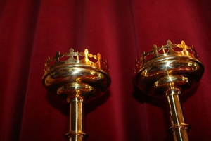 Matching Candle Sticks. Measures Without Pin. en Brass /  Polished and Varnished, Belgium 19th centuryv