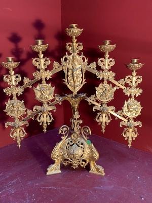 Matching Adjustable Candle Holders style Romanesque en Bronze / Gilt, France 19th century ( anno 1890 )