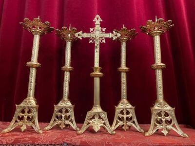 3 Gothic - style Altar Set Height Cross 60 Cm / 24 Inches. Candle