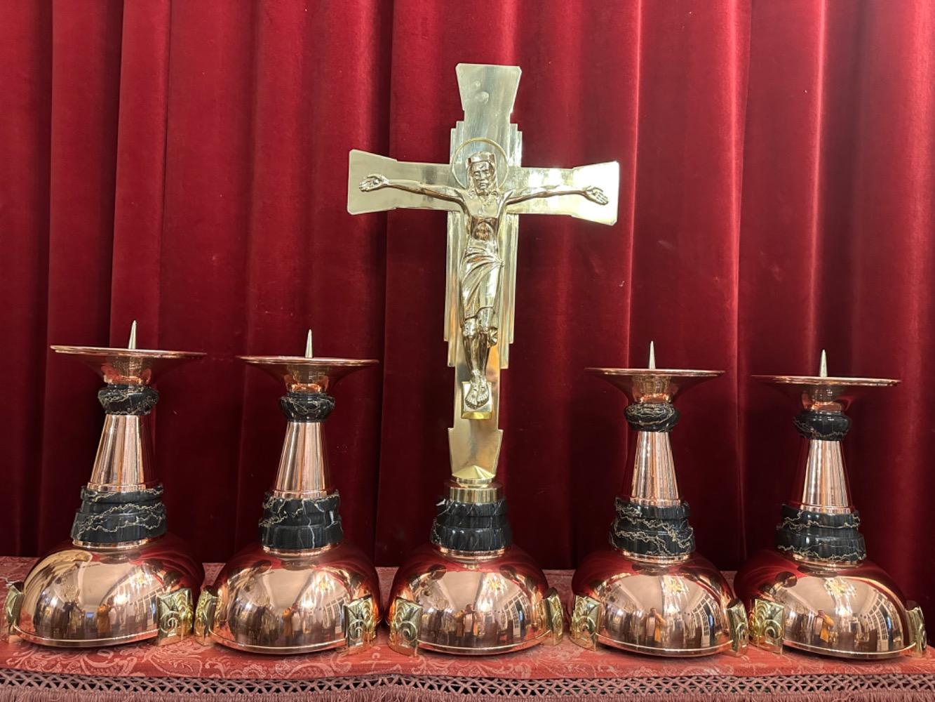 5 art - deco Altar - Set  Candle Sticks With Cross Measures Candle Holders. Height Candle Holders  36 Cm H X 25 Cm W. Without Pin