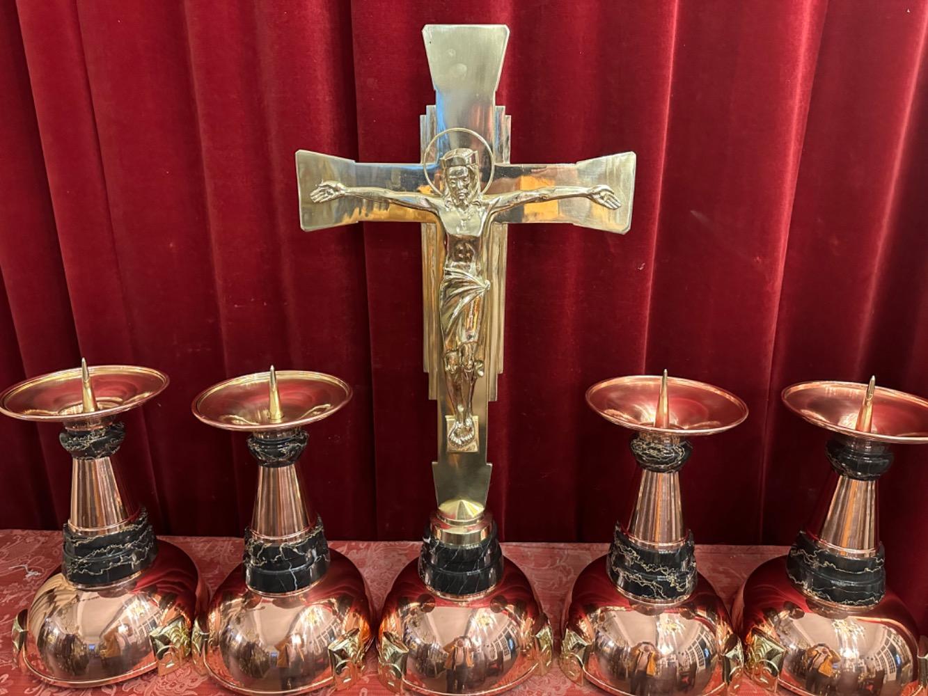 5 art - deco Altar - Set  Candle Sticks With Cross Measures Candle Holders. Height Candle Holders  36 Cm H X 25 Cm W. Without Pin