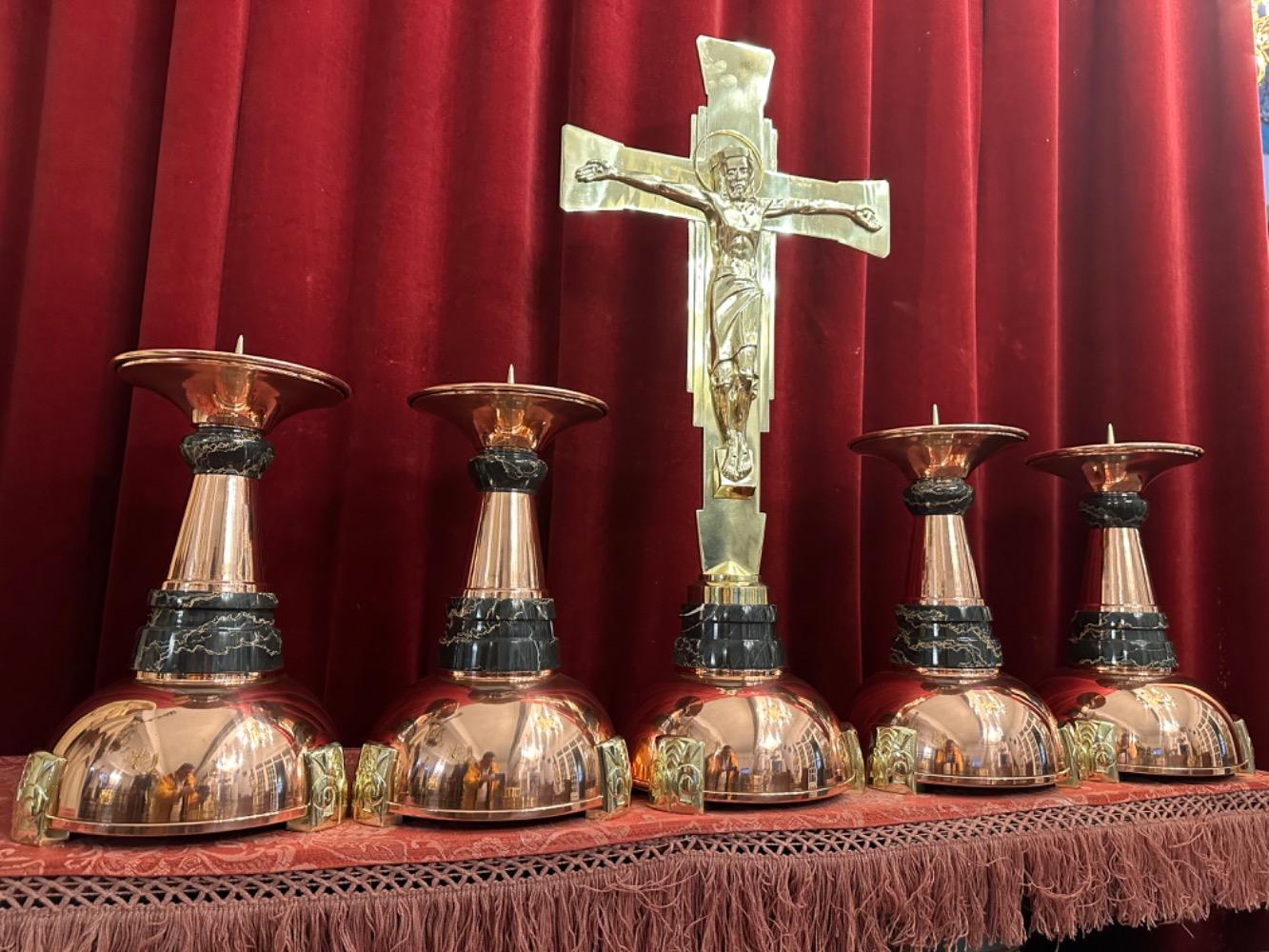 5 art - deco Altar - Set  Candle Sticks With Cross Measures Candle Holders. Height Candle Holders  36 Cm H X 25 Cm W. Without Pin