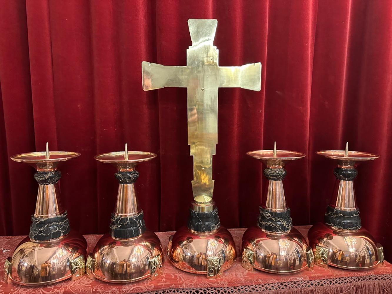 5 art - deco Altar - Set  Candle Sticks With Cross Measures Candle Holders. Height Candle Holders  36 Cm H X 25 Cm W. Without Pin