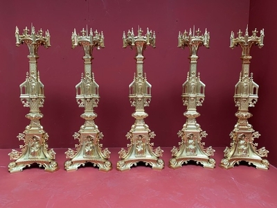 Matching Candle Sticks style Gothic - style en Bronze / Polished and Varnished, France 19th century ( anno 1890 )