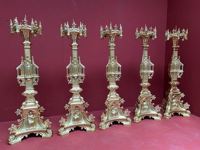 Matching Candle Sticks style Gothic - style en Bronze / Polished and Varnished, France 19th century ( anno 1890 )