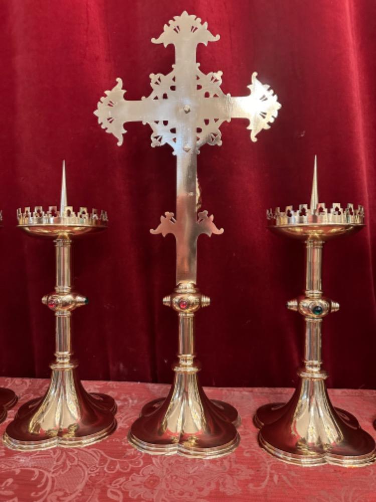 5 Gothic - Style Matching Candle Sticks & Cross Height Without Pin. Measures Cross : H 68 Cm X W 31 Cm X D 20 Cm