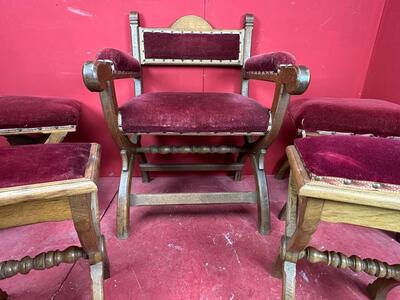 Set Altar - Seats style Gothic - Style en Wood Oak / Red Velvet, Belgium  19 th century ( Anno 1875 )