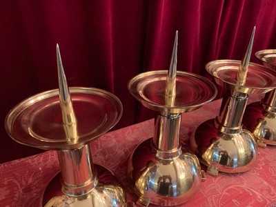 Candle Sticks Measures Without Pin style ART - DECO en Brass / Polished / New Varnished, Belgium 20th century ( 1950 )