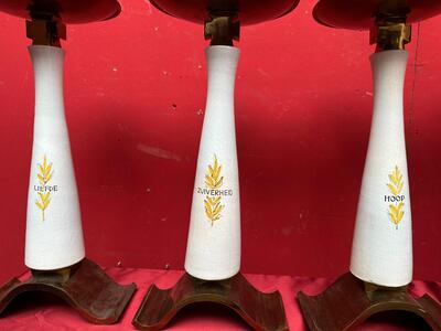 6 art - deco Matching Candle Holders Hand Painted Symbols High Quality Glazed