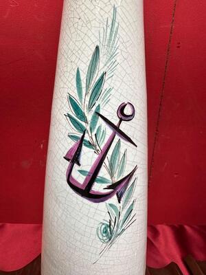 6 art - deco Matching Candle Holders Hand Painted Symbols High Quality Glazed