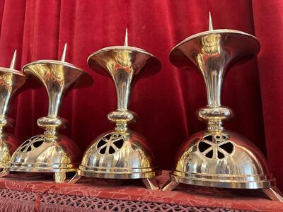 Matching Candle Sticks Height Without Pin. style art - deco en Brass / Bronze / Polished and Varnished, Belgium  20 th century ( Anno 1930 )