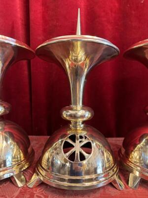 Matching Candle Sticks Height Without Pin. style art - deco en Brass / Bronze / Polished and Varnished, Belgium  20 th century ( Anno 1930 )