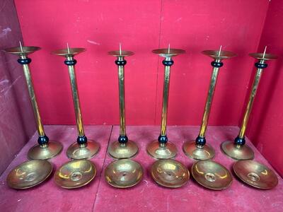 Matching Candle Sticks Height Without Pin. style art - deco en Brass / Ebony Wood, Belgium  20 th century ( Anno 1930 )