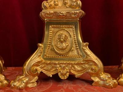 Matching Candle Sticks Altar Set Height Without Pin. style Baroque en Brass / Bronze / Polished and Varnished, France 19 th century ( Anno 1865 )