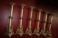 Matching Candle Sticks Altar Set style Gothic en Bronze / Brass, FRANCE 19 th century