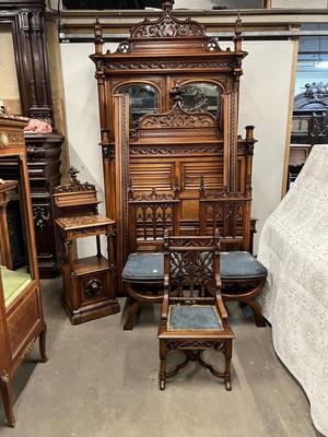 Complete Bedroom Expected ! style Gothic - style en Walnut wood , Paris - France 19 th century