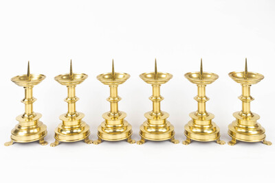 Matching Candle Sticks  style Gothic - Style en Brass / Bronze , Belgium  19 th century